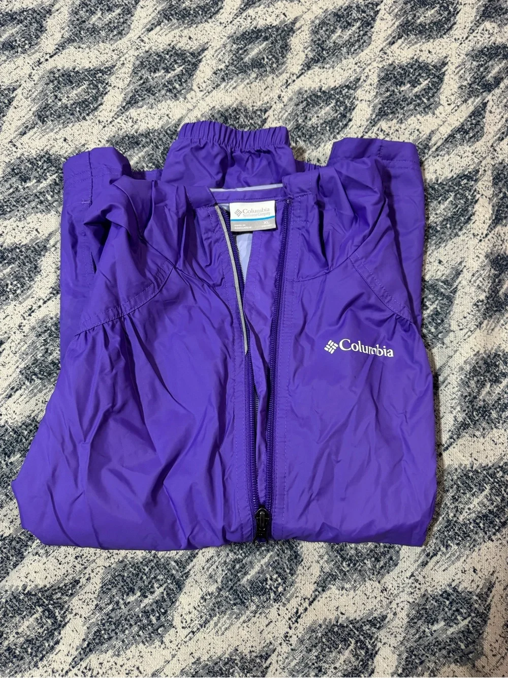 Columbia Girls' Purple Hooded Windbreaker Rain Jacket switchback ii XL (18)
